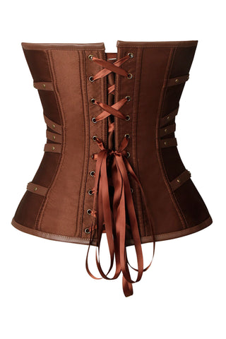 Atomic Brown Satin Meets Leather Black Steam Corset | Steampunk Corset | Steampunk Outfit