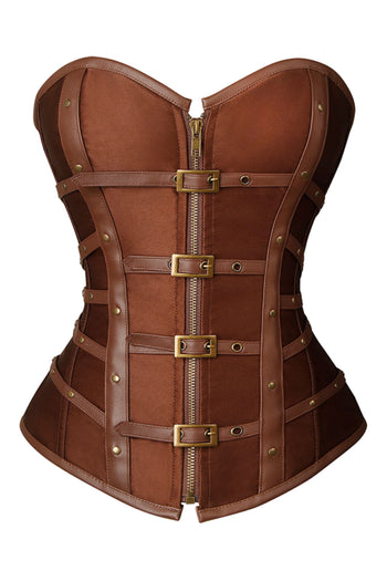 Atomic Brown Satin Meets Leather Black Steam Corset | Steampunk Corset | Steampunk Outfit