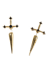 Atomic Gold Gothic Sword Stud Earrings