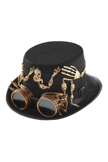 Atomic Gold Steampunk Skull Hat with Goggles