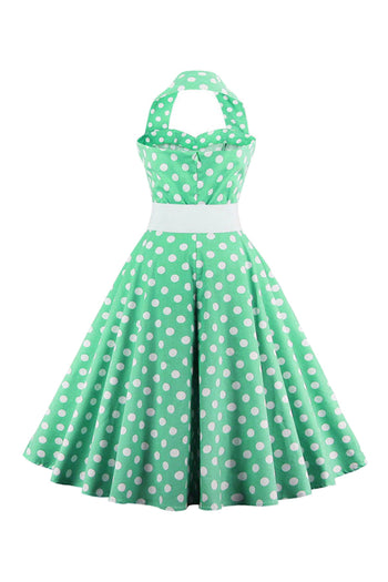 Atomic Green Polka Dot Halter Dress
