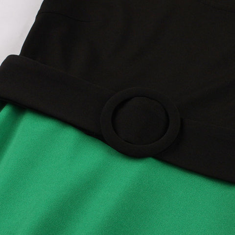 Atomic Green and Black Square Neck Dress