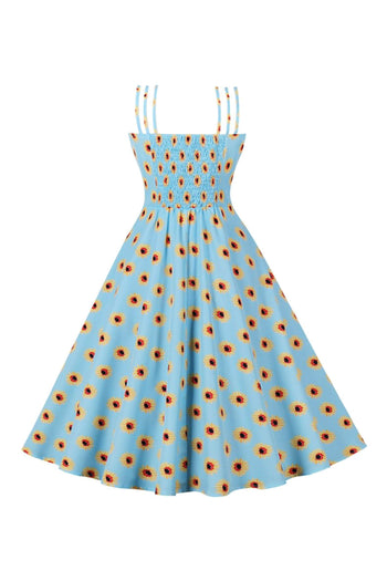 Atomic Light Blue Daisy Retro Summer Dress