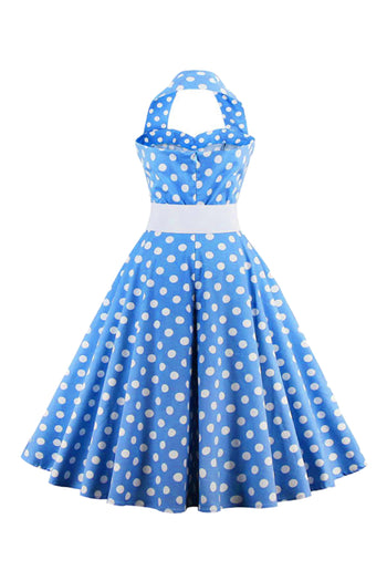 Atomic Light Blue Polka Dot Halter Dress