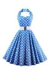 Atomic Light Blue Polka Dot Halter Dress