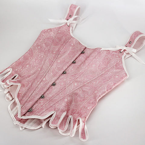 Atomic Light Pink Retro Scalloped Brocade  Overbust Corset | Steampunk Corset | Victorian Corset | Victorian Outfit | Renaissance Outfit 