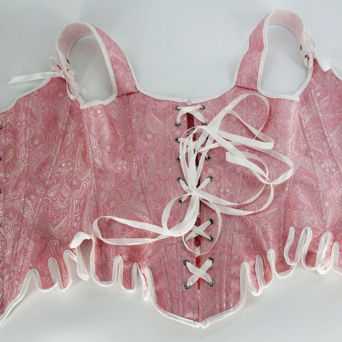 Atomic Light Pink Retro Scalloped Brocade  Overbust Corset | Steampunk Corset | Victorian Corset | Victorian Outfit | Renaissance Outfit 