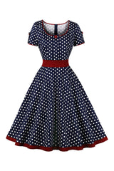 Atomic Navy Blue Pinup Polka Dot Swing Dress