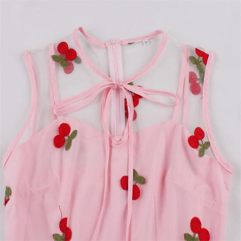 Atomic Pink Cherry Embroidered Dress