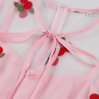 Atomic Pink Cherry Embroidered Dress