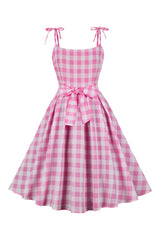 Atomic Pink Knot Plaid Pinup Dress