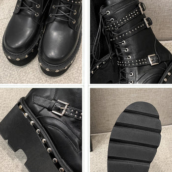 Atomic Punk Style Rivet Gothic Mid-Calf Boots