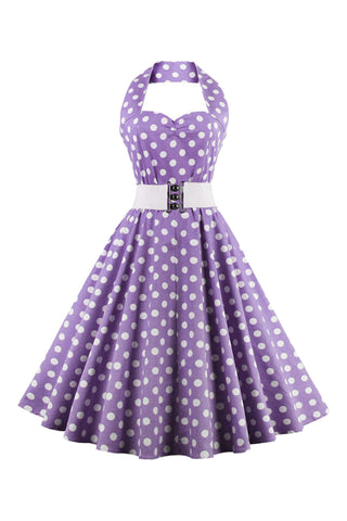 Atomic Purple Polka Dot Halter Dress
