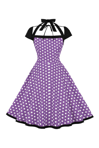 Atomic Purple Polka Dot Vintage Midi Dress