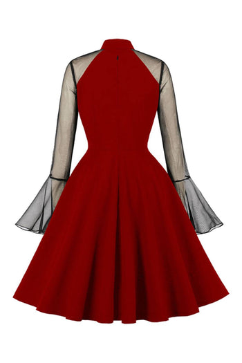 Atomic Red Gothic Mesh Flare Dress