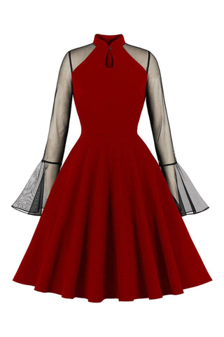 Atomic Red Gothic Mesh Flare Dress