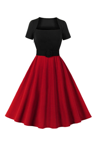 Atomic Red and Black Square Neck Dress