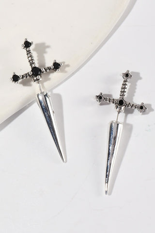 Atomic Silver Gothic Sword Stud Earrings