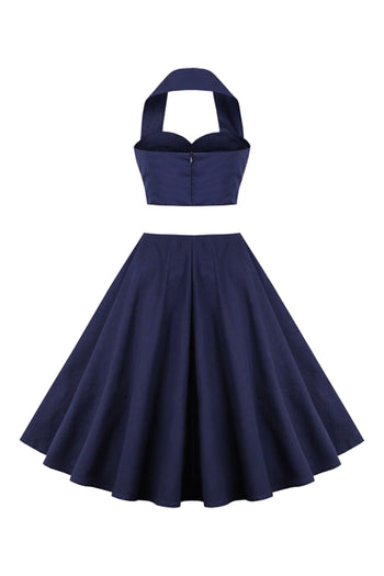 Atomic Solid Navy Blue Halter Dress