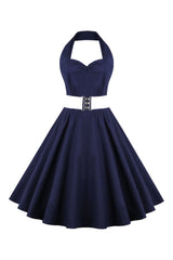 Atomic Solid Navy Blue Halter Dress