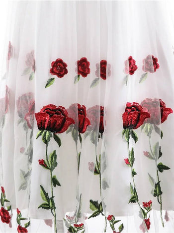 Atomic White Rose Embroidered Vintage Dress