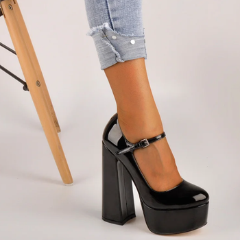 Only Maker Black Mary-Jane Chunky Platform Heels