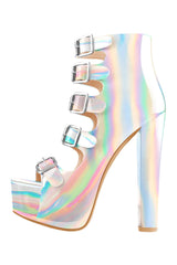 Only Maker Holo Patent Leather Five Buckle Strap Heels