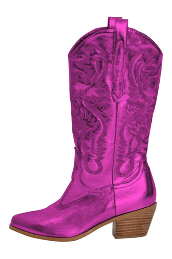 Only Maker Pink Embroidered Mid-Calf Western Boots
