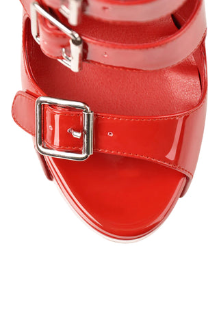 Only Maker Red Patent Leather Five Buckle Strap Heels