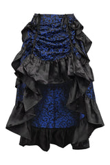 Premium Blue and Black Brocade High-Low Bustle Skirt