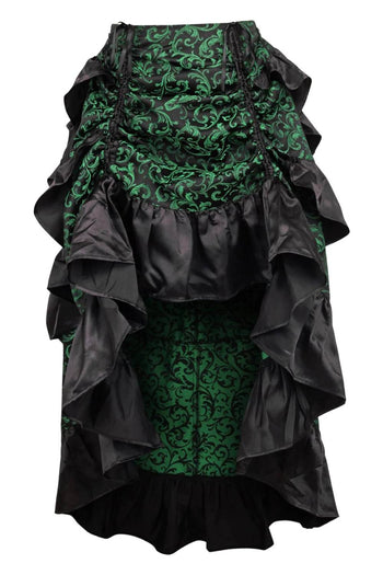 Premium Green and Black Brocade High-Low Bustle Skirt