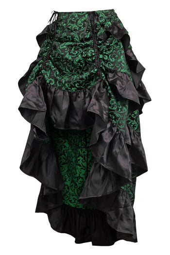 Premium Green and Black Brocade High-Low Bustle Skirt