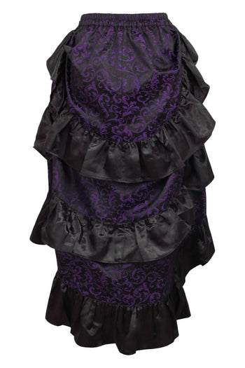 Premium Purple and Black Brocade High-Low Bustle Skirt