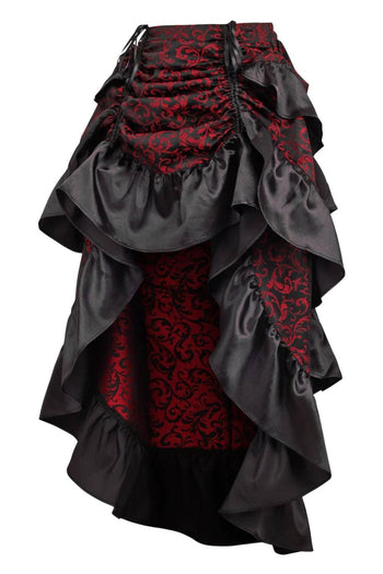 Premium Red and Black Brocade High-Low Bustle Skirt