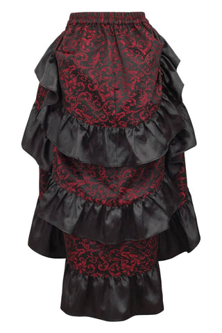Premium Red and Black Brocade High-Low Bustle Skirt