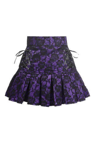 Premium Satin w/ Black Lace Overlay Lace-Up Skirt