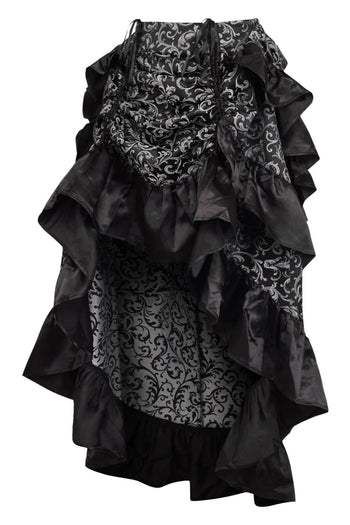 Premium Silver and Black Brocade High-Low Bustle Skirt