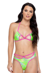 Roma Green and Pink Keyhole Triangle Tie-Top