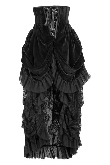 Top Drawer Premium Black Velvet Victorian Bustle Underbust Corset Dress