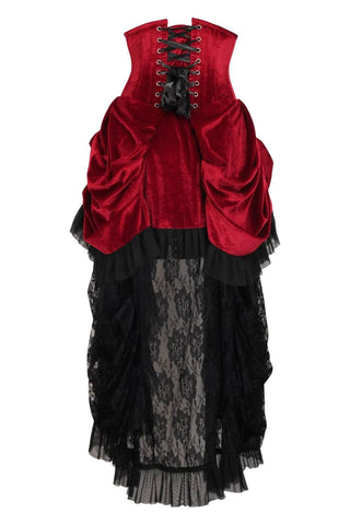 Top Drawer Premium Dark Red Velvet Victorian Bustle Underbust Corset Dress