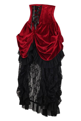 Top Drawer Premium Dark Red Velvet Victorian Bustle Underbust Corset Dress
