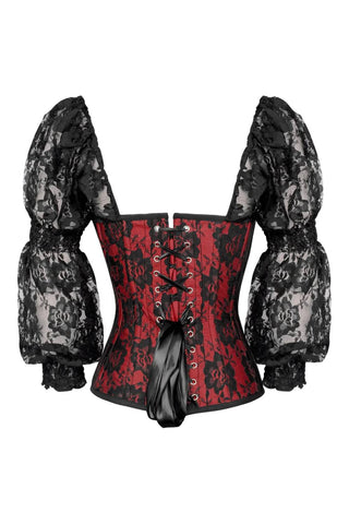 Top Drawer Premium Red w/ Black Lace Long Sleeve Corset
