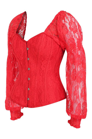 Top Drawer Premium Red w/ Red Lace Long Sleeve Corset
