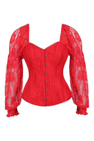Top Drawer Premium Red w/ Red Lace Long Sleeve Corset
