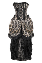 Top Drawer Premium Steel Boned Cream w/ Black Lace Bustle Corset Dress