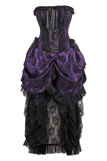 Top Drawer Premium Steel Boned Purple w/ Black Lace Bustle Corset Dress