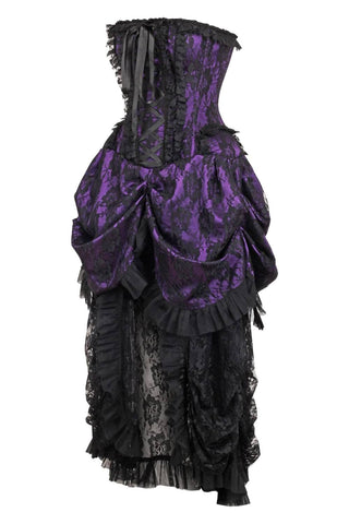 Top Drawer Premium Steel Boned Purple w/ Black Lace Bustle Corset Dress