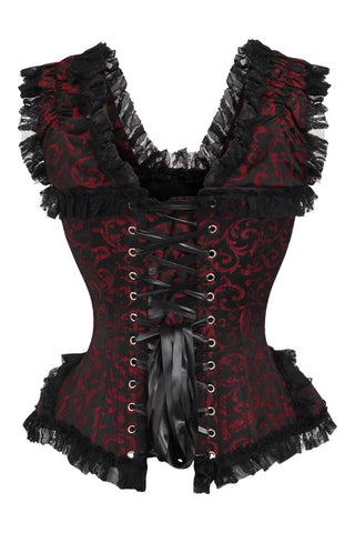 Top Drawer Red and Black Swirl Corset w/ Cap Sleeves