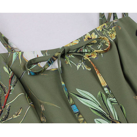 Atomic Green Floral Vintage Strappy Summer Dress