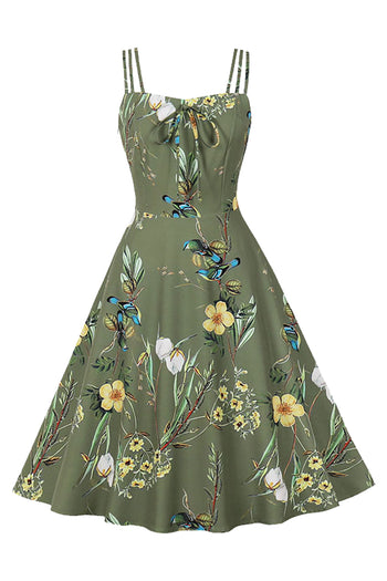 Atomic Green Floral Vintage Strappy Summer Dress